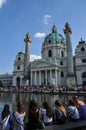 Croud of Tourists at the Karlskirche, St. Charles church in the center of Vienna