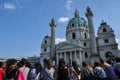 Croud of Tourists at the Karlskirche, St. Charles church in the center of Vienna Royalty Free Stock Photo