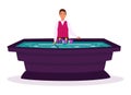 Croupier in a casino at a craps table vector illustration. People characters flat illustration. For design casino web