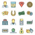 Croupier casino icons set vector color line