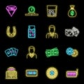 Croupier casino icons set vector neon