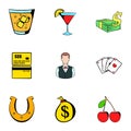 Croupier icons set, cartoon style