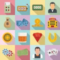 Croupier icons set, flat style