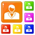 Croupier icons set vector color