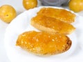 croutons of bread with plum jam