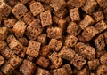 Croutons brown background, texture from small pieces of dried bread. Top view Royalty Free Stock Photo