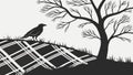 Crow on Bare Tree, Atmospheric & Mysterious Scene, vector design Generative AI Royalty Free Stock Photo