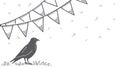 Crow on Branch with Bunting, Rustic Celebration Scene, vector design Generative AI Royalty Free Stock Photo