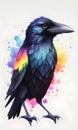 Crow Colorful Watercolor Animal Artwork Digital Graphic Design Poster Gift Card Template