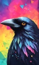 Crow Colorful Watercolor Animal Artwork Digital Graphic Design Poster Gift Card Template