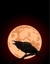 Crow croaks against a full moon Royalty Free Stock Photo
