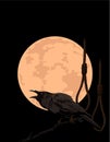 Crow croaks against a full moon Royalty Free Stock Photo