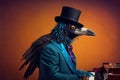 a crow dressed as a jazzman playing pianino, created with Generative AI technology