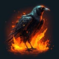 Crow with flames coming off the wings. Generative AI
