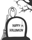 Crow on grave. Handdrawn style. Halloween poster. Royalty Free Stock Photo