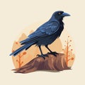 Crow in Jungle: Hand-Drawn Vector Illustration