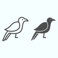 Crow line and solid icon. Scary dark corvus bird. Halloween vector design concept, outline style pictogram on white