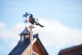 crow perched atop a weather vane on manor Royalty Free Stock Photo