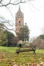 Crow Perched On A Bench In Front Of Cabot Tower Bristol Royalty Free Stock Photo