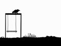 crow perched on a child\'s swing