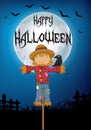 A crow perched on the Scarecrow. halloween background Royalty Free Stock Photo