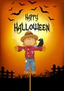 A crow perched on the Scarecrow. halloween background