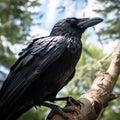 Crow perched on tree branch. AI Generative