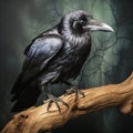 Crow perched on tree branch. AI Generative