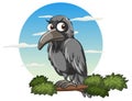 Crow perching on tree branch in cartoon style Royalty Free Stock Photo