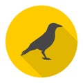 Crow Raven vector silhouette icon with long shadow