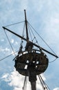 Crow`s nest on the foremast on a blue sky background Royalty Free Stock Photo