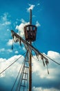 Crow`s Nest Lookout atop a Tall Ship Mast Royalty Free Stock Photo