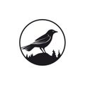 Adventure Themed Black Crow Symbol With Moon And Trees Royalty Free Stock Photo