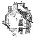 Crow-stepped Gable, building,  vintage engraving Royalty Free Stock Photo