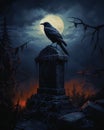 Crow on Top of Building in Graveyard
