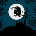 Crow on Tree Branch with Full Moon Royalty Free Stock Photo