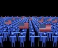 Crowd of abstract people with many American flags illustration Royalty Free Stock Photo