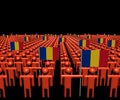 Crowd of abstract people with many Romanian flags illustration