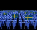 Crowd of abstract people with many Swedish flags illustration Royalty Free Stock Photo