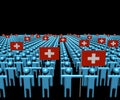 Crowd of abstract people with many Swiss flags illustration
