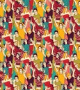 Crowd active happy people seamless color pattern