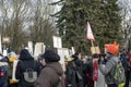 Crowd of activists at Animal Advocacy event with signs and banners in hands protest against animal abuse