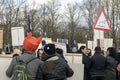 Crowd of activists at Animal Advocacy event with signs and banners in hands protest against animal abuse