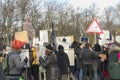 Crowd of activists at Animal Advocacy event with signs and banners in hands protest against animal abuse