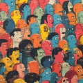 Crowd of Animated People, Colorful and Vibrant Mural Art