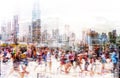 Crowd of anonymous people walking on busy city street - abstract city life concept Royalty Free Stock Photo