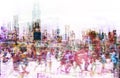 Crowd of anonymous people walking on busy city street - abstract city life concept