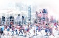 Crowd of anonymous people walking on busy city street - abstract city life concept Royalty Free Stock Photo