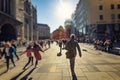 Crowd of anonymous people walking on busy city street Royalty Free Stock Photo