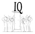 Crowd Applauding and Celebrating IQ or Intelligence Quotient Statue on Pedestal, Vector Cartoon Stick Figure